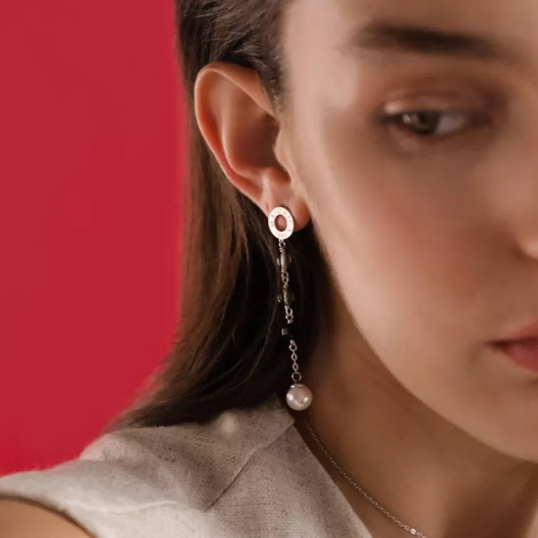 Pendientes De Perlas Largos | Majorica Pendientes Largos Algaida En Plata Con Perla Y Cristales De Murano Negros