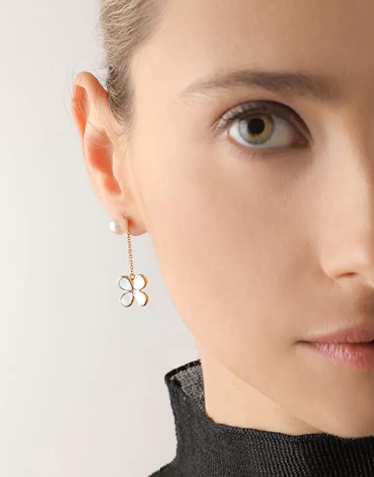 Pendientes De Perlas Largos | Majorica Pendientes Largos Ayanti 2 En 1 Con Perla Redonda Blanca