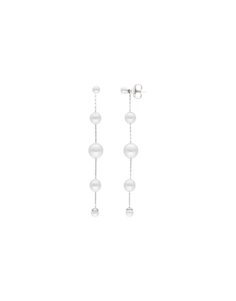 Pendientes De Perlas Largos | Majorica Pendientes Largos Plata Dangle Con Perlas Redondas