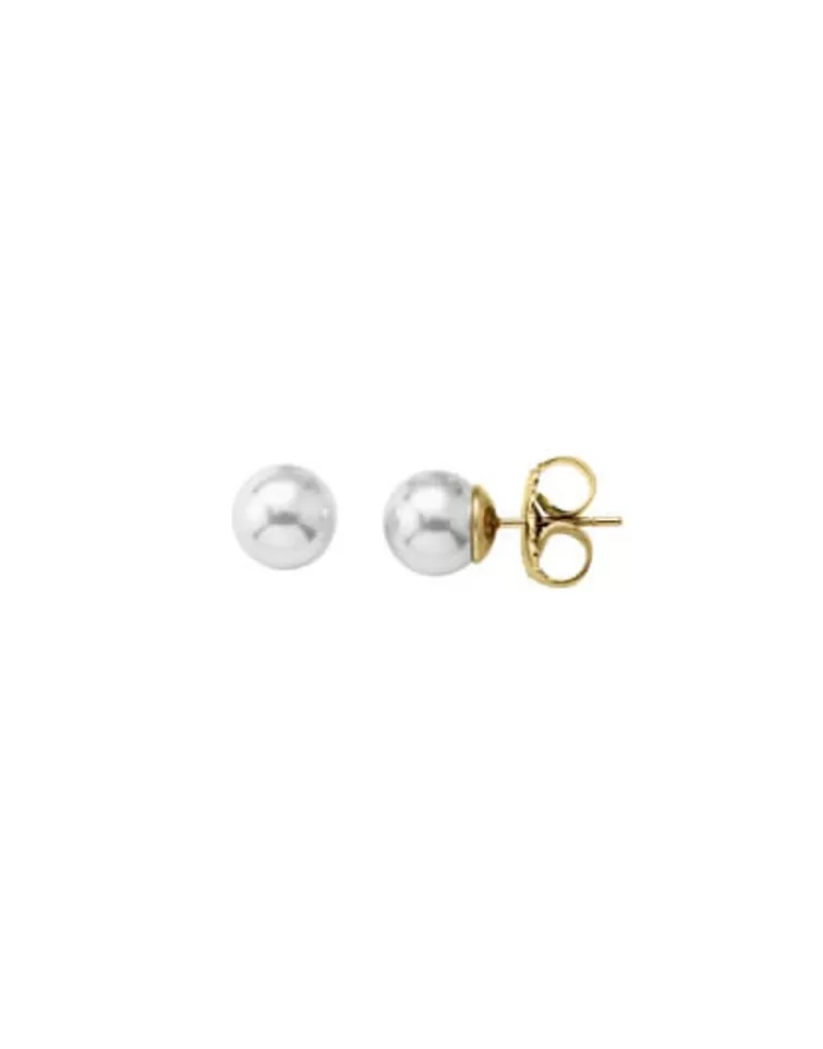 Pendientes De Botón | Majorica Pendientes Lyra Dorados Con Perla Blanca 10Mm