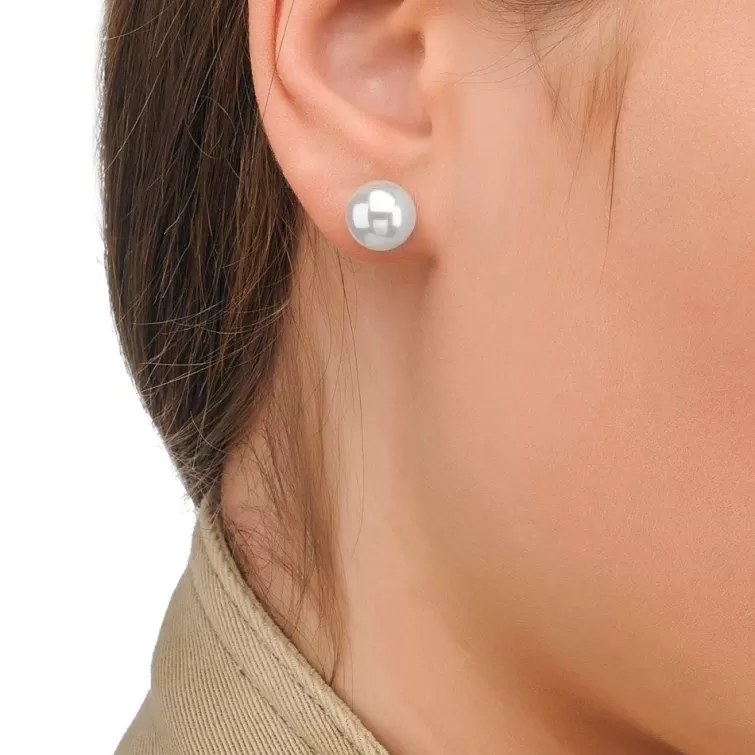 Pendientes De Botón | Majorica Pendientes Lyra Dorados Con Perla Blanca 10Mm