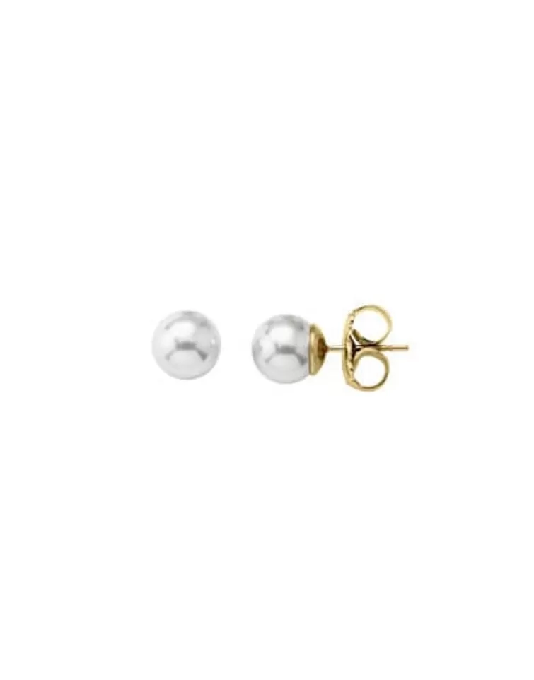 Pendientes De Botón | Majorica Pendientes Lyra Dorados Con Perla Blanca 12Mm