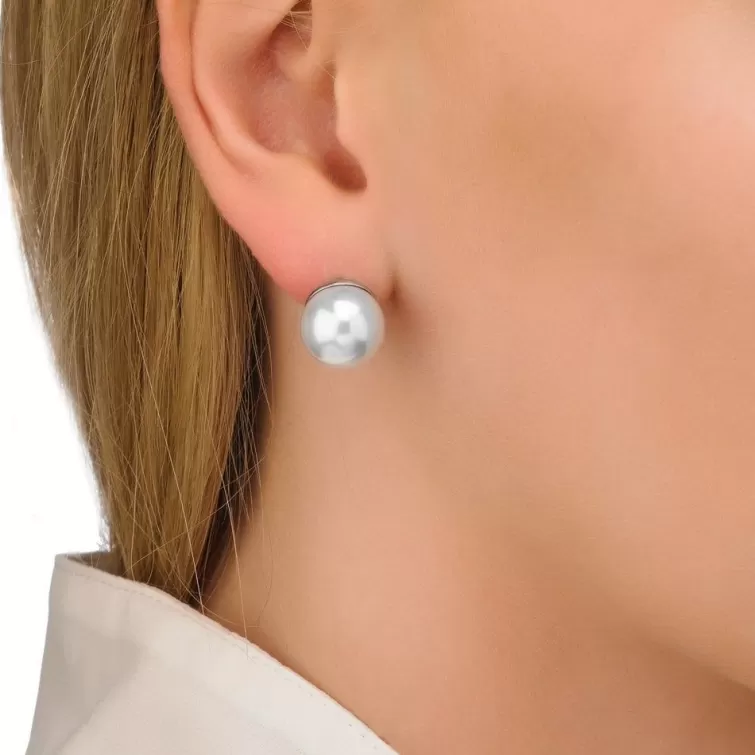 Pendientes De Botón | Majorica Pendientes Lyra Dorados Con Perla Blanca 12Mm