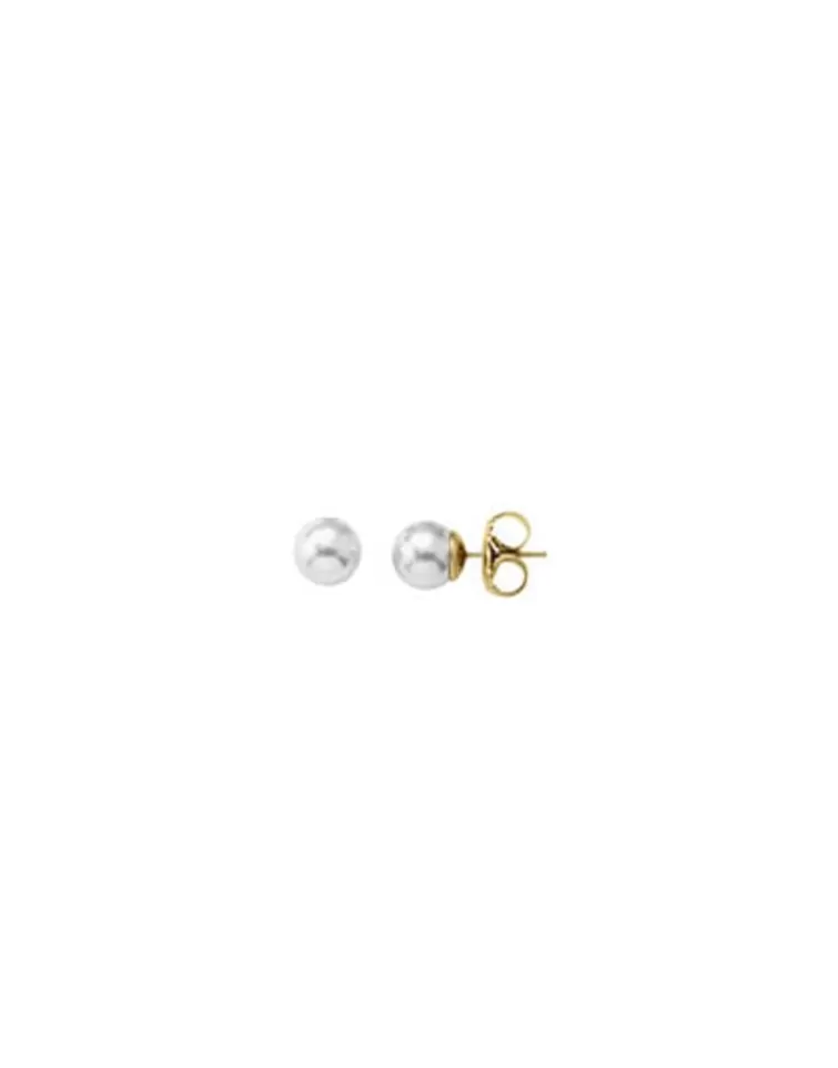 Pendientes De Botón | Majorica Pendientes Lyra Dorados Con Perla Blanca 6Mm
