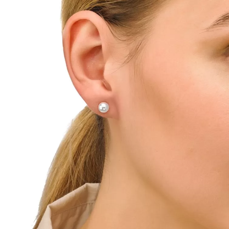 Pendientes De Botón | Majorica Pendientes Lyra Dorados Con Perla Blanca 6Mm