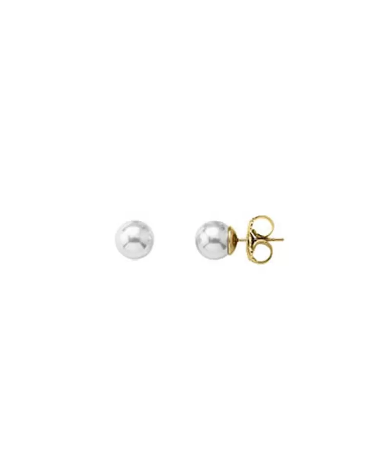 Pendientes De Botón | Majorica Pendientes Lyra Dorados Con Perla Blanca 7Mm