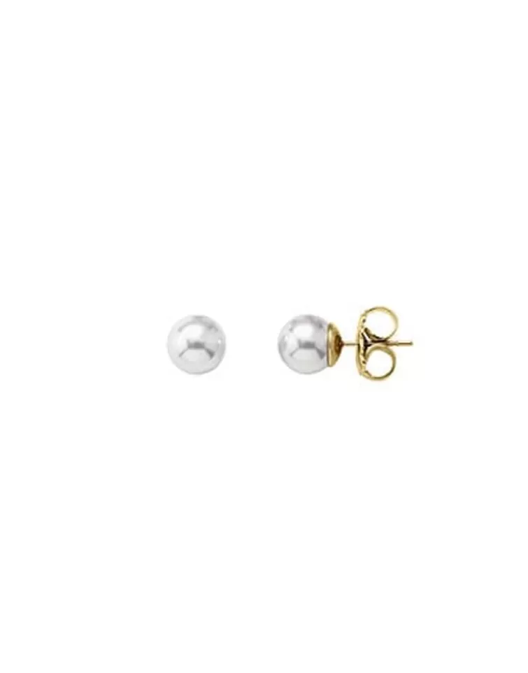 Pendientes De Botón | Majorica Pendientes Lyra Dorados Con Perla Blanca 8Mm