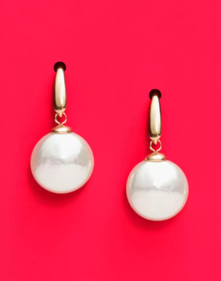 Pendientes De Perlas Largos | Majorica Pendientes Lyra Dorados Con Perla Oval Blanca 12Mm