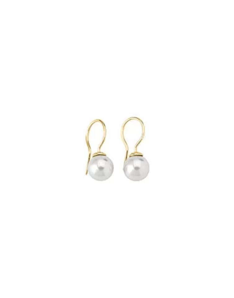 Pendientes De Perlas Largos | Majorica Pendientes Lyra Dorados Largos Con Perla Blanca 9Mm