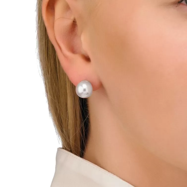 Pendientes De Botón | Majorica Pendientes Lyra Plata Con Perla Blanca 10Mm