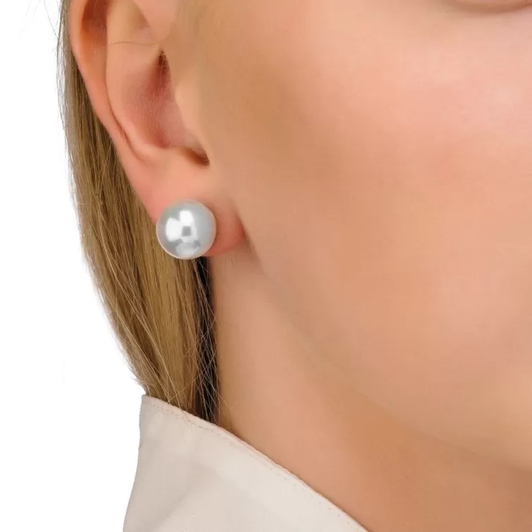 Pendientes De Botón | Majorica Pendientes Lyra Plata Con Perla Blanca 12Mm