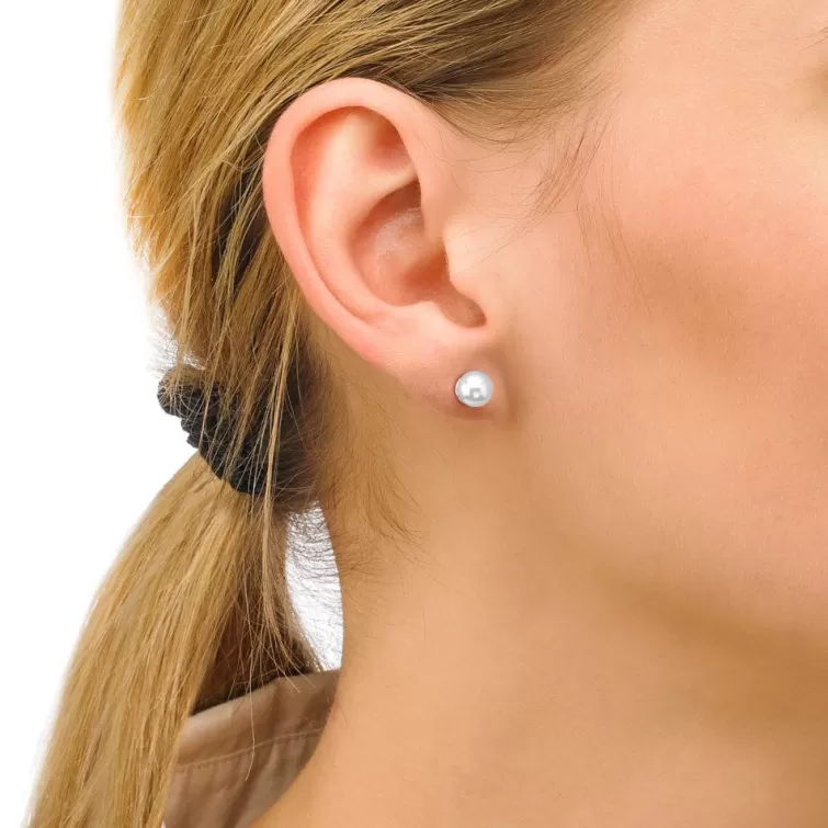 Pendientes De Botón | Majorica Pendientes Lyra Plata Con Perla Blanca 6Mm