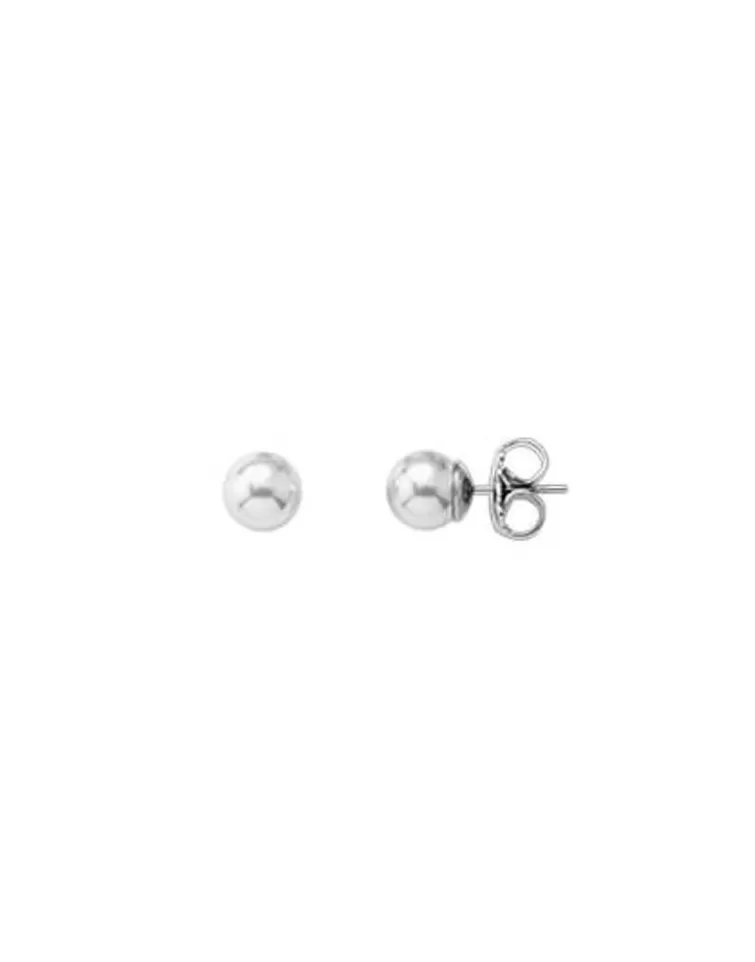 Pendientes De Botón | Majorica Pendientes Lyra Plata Con Perla Blanca 7Mm