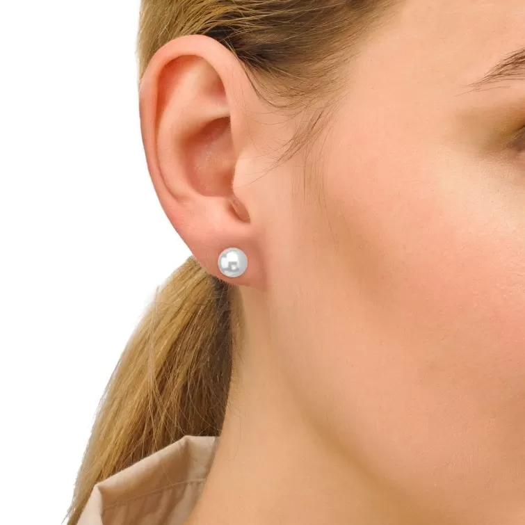 Pendientes De Botón | Majorica Pendientes Lyra Plata Con Perla Blanca 7Mm