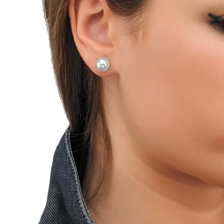 Pendientes De Botón | Majorica Pendientes Lyra Plata Con Perla Blanca 9Mm