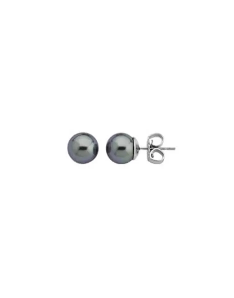 Pendientes De Botón | Majorica Pendientes Lyra Plata Con Perla Gris 10Mm