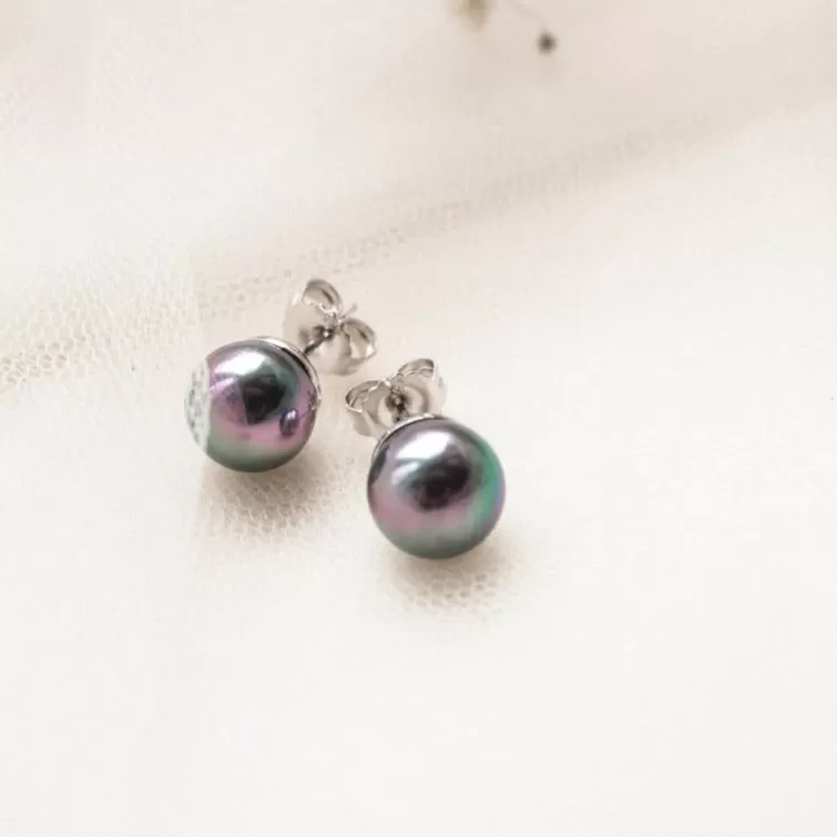 Pendientes De Botón | Majorica Pendientes Lyra Plata Con Perla Gris 6Mm