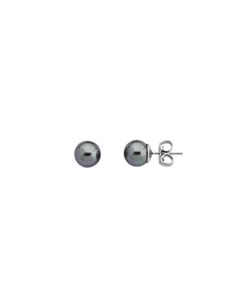 Pendientes De Botón | Majorica Pendientes Lyra Plata Con Perla Gris 8Mm