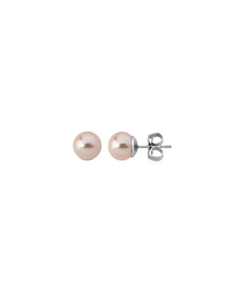 Pendientes De Botón | Majorica Pendientes Lyra Plata Con Perla Rosa 10Mm
