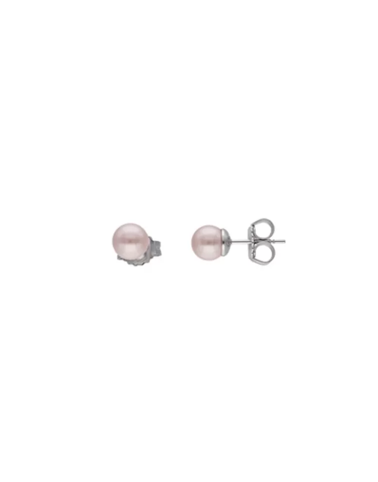 Pendientes De Botón | Majorica Pendientes Lyra Plata Con Perla Rosa 6Mm