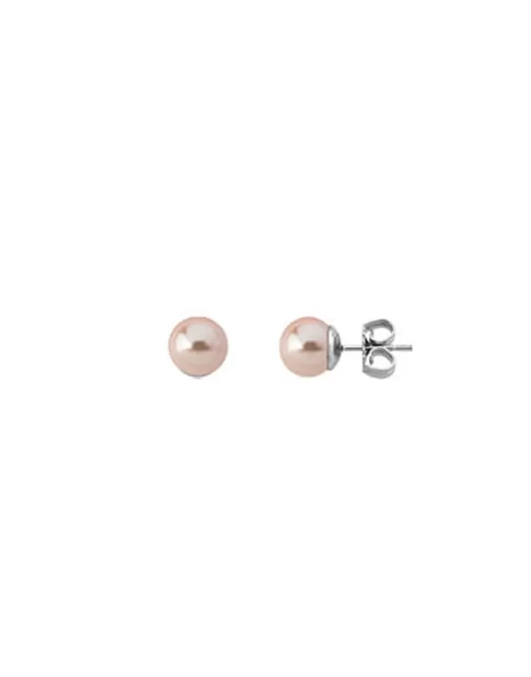 Pendientes De Botón | Majorica Pendientes Lyra Plata Con Perla Rosa 8Mm