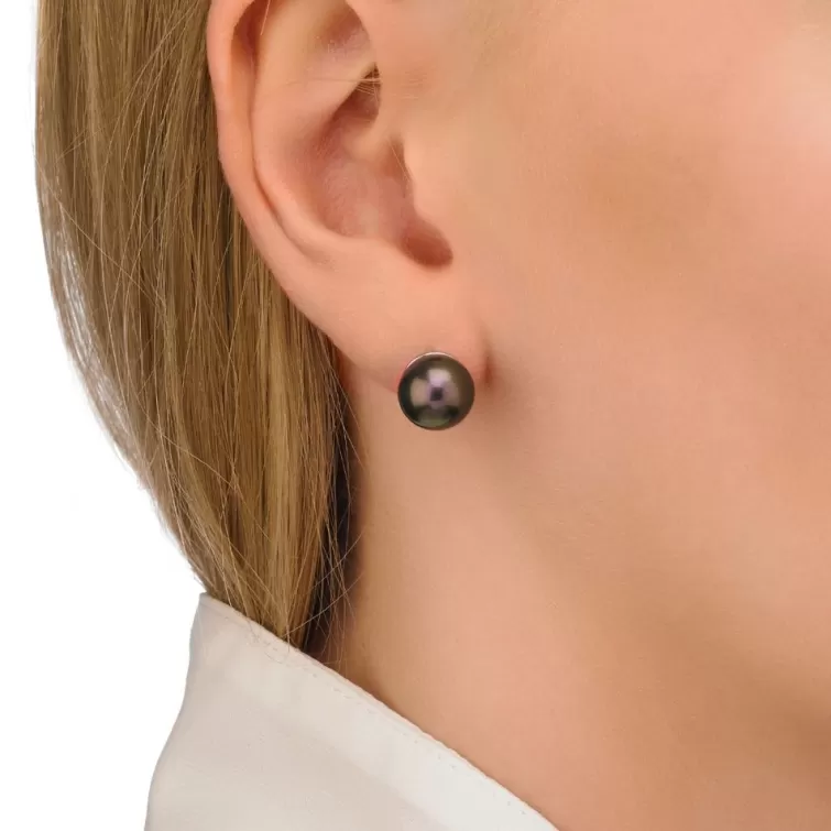 Pendientes De Botón | Majorica Pendientes Lyra Plata Con Perla Tahiti 10Mm