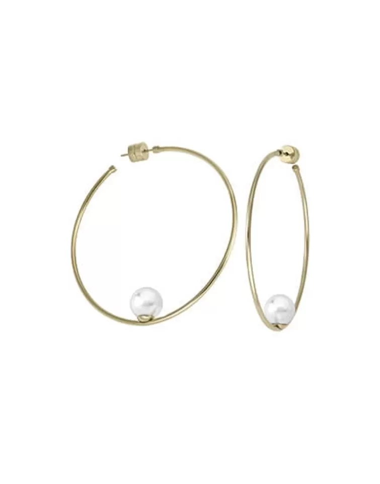 Pendientes De Aro Con Perlas | Majorica Pendientes Marianela Acero Dorado Grandes