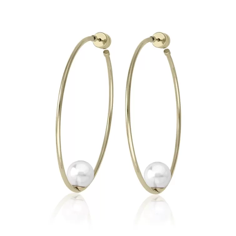 Pendientes De Aro Con Perlas | Majorica Pendientes Marianela Acero Dorado Grandes