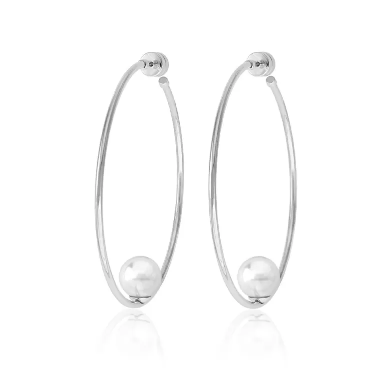 Pendientes De Aro Con Perlas | Majorica Pendientes Marianela Acero Grandes