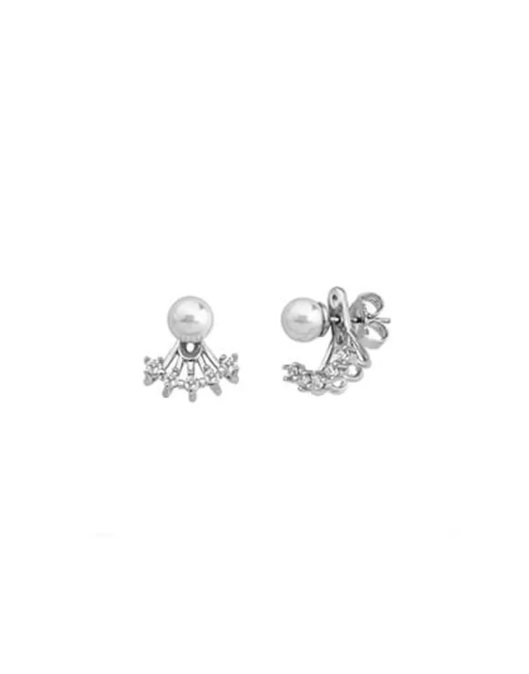 Pendientes Cortos | Majorica Pendientes Mood Plata Con Perla Blanca 6Mm Y Circonitas