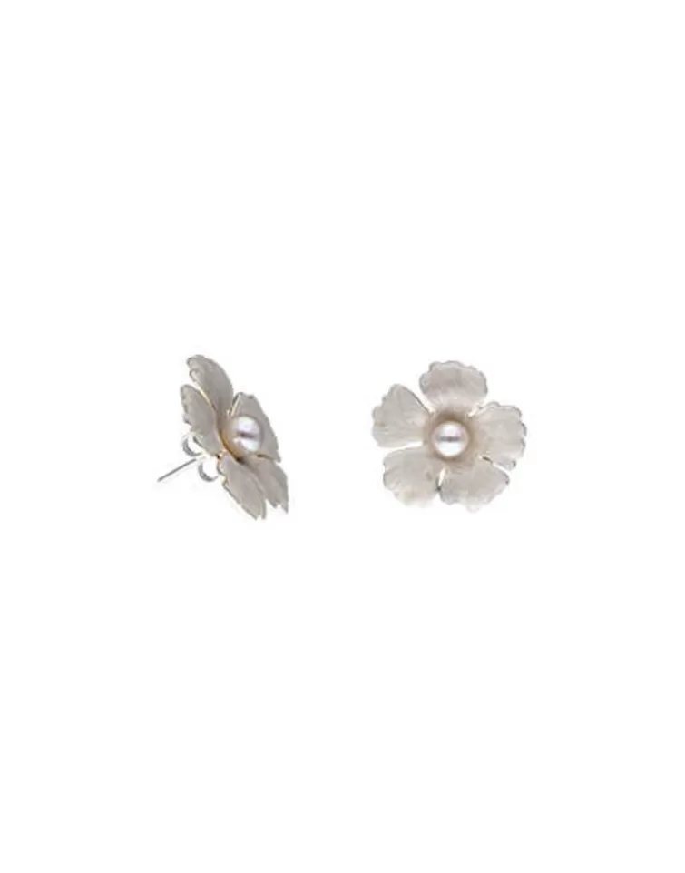 Pendientes Cortos | Majorica Pendientes Novia Santorini Bianco Flor Grande Nacarada Con Perlas
