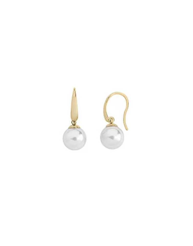 Pendientes De Perlas Largos | Majorica Pendientes Nuada Dorados Con Perla Blanca 10Mm
