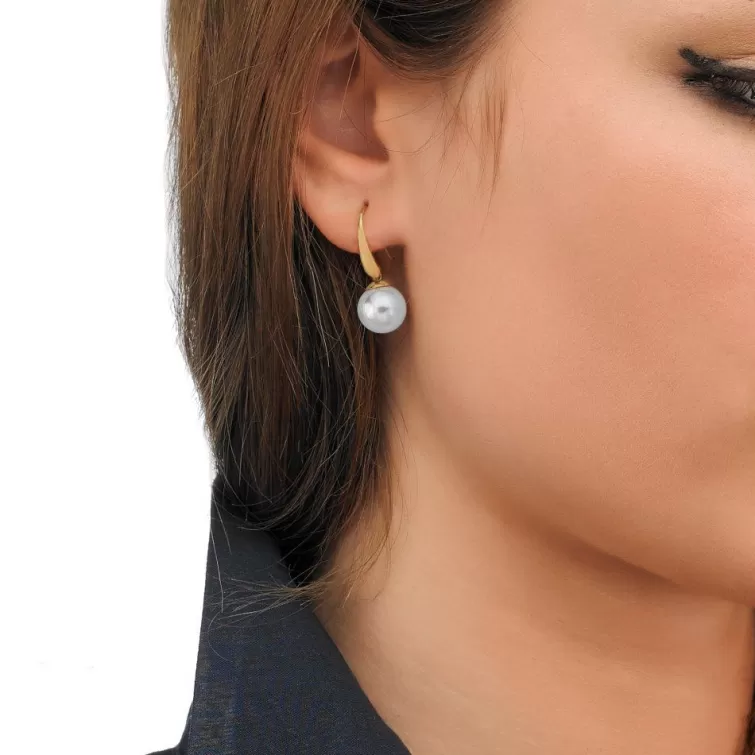 Pendientes De Perlas Largos | Majorica Pendientes Nuada Dorados Con Perla Blanca 10Mm