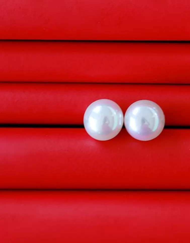 Pendientes Cortos | Majorica Pendientes Nuada Dorados Con Perla Blanca 10Mm Redonda Aplastada