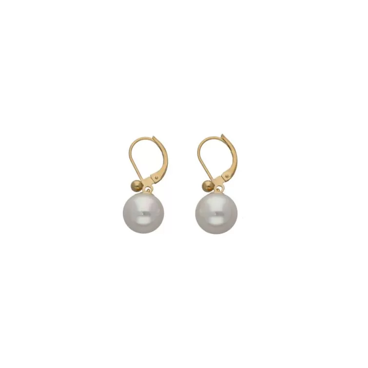 Pendientes De Perlas Largos | Majorica Pendientes Nuada Dorados Perla Blanca 10Mm Cierre Frances