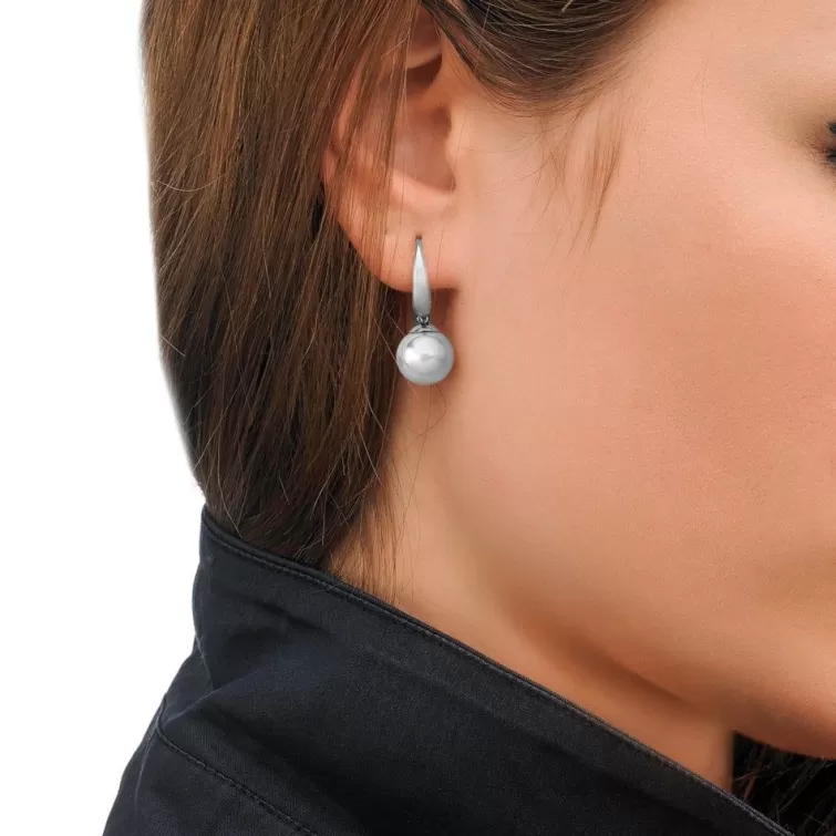 Pendientes De Perlas Largos | Majorica Pendientes Nuada Plata Con Perla Blanca 10Mm