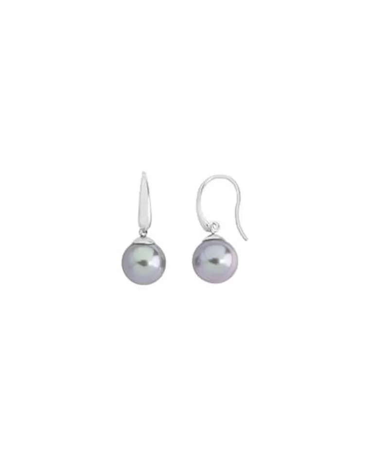 Pendientes De Perlas Largos | Majorica Pendientes Nuada Plata Con Perla Gris 10Mm