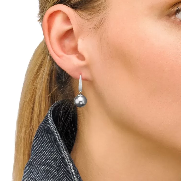 Pendientes De Perlas Largos | Majorica Pendientes Nuada Plata Con Perla Gris 10Mm