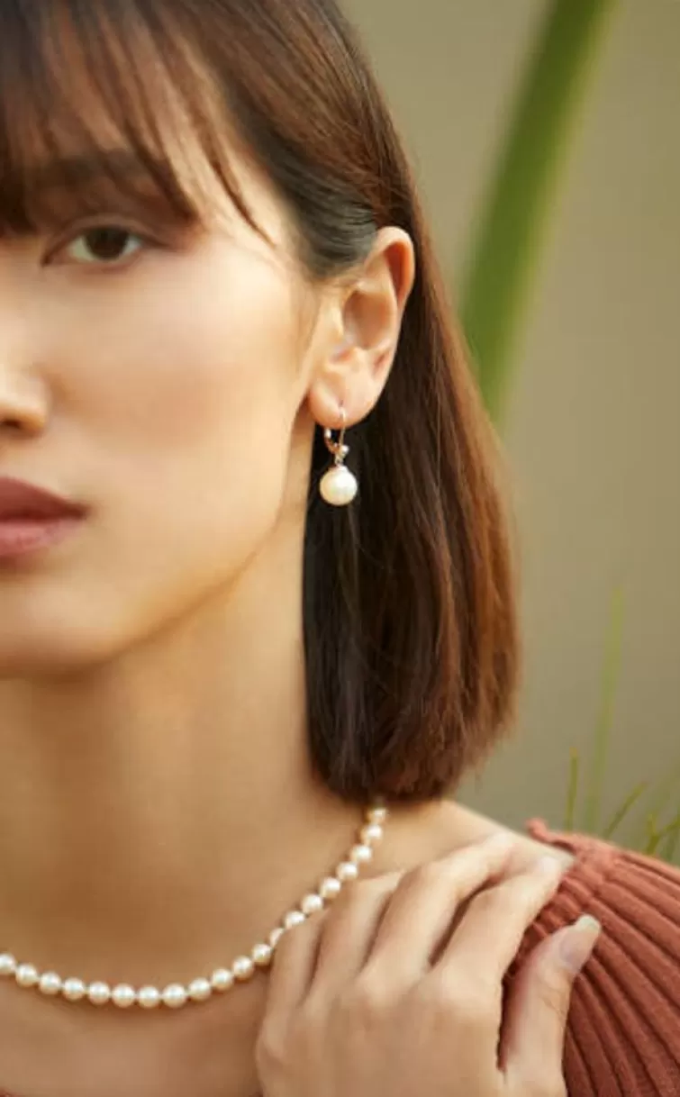 Pendientes De Perlas Largos | Majorica Pendientes Nuada Plata Perla Blanca 10Mm Cierre Frances