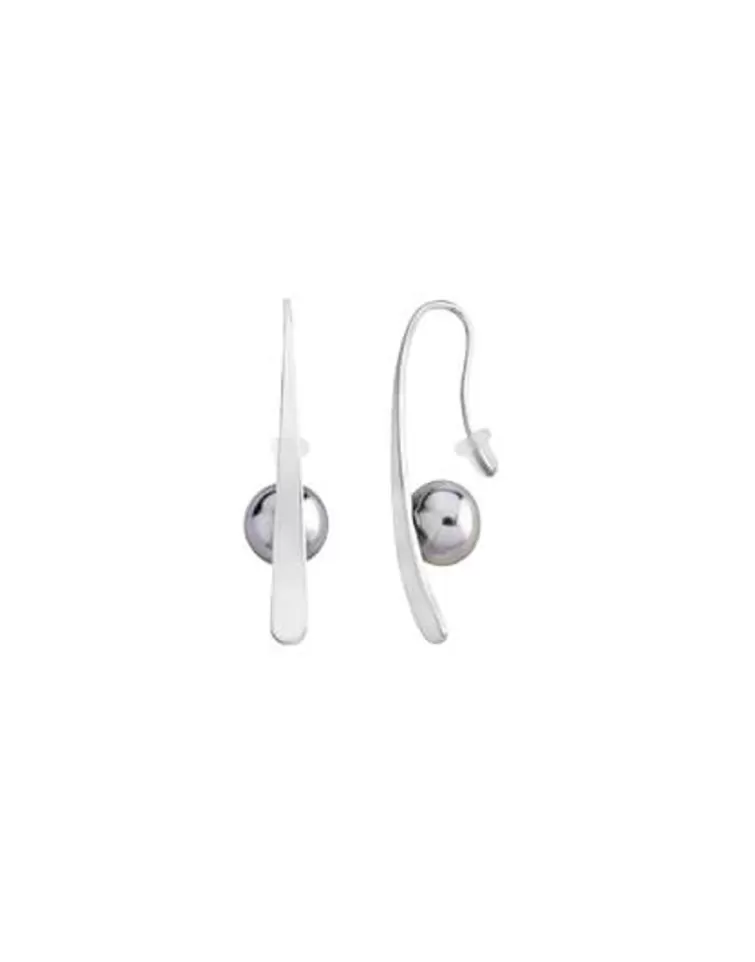 Pendientes De Perlas Largos | Majorica Pendientes Planet Plata Con Perla Gris 10Mm