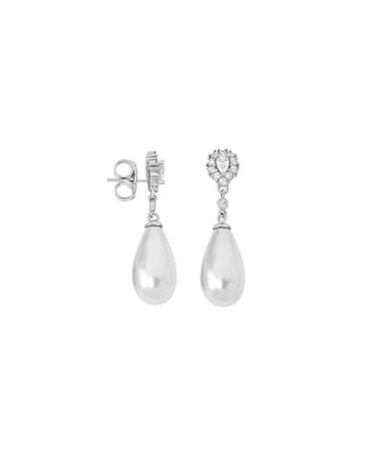Pendientes Novia | Majorica Pendientes Plata Afrodita Con Perla Colgante Y Circonitas