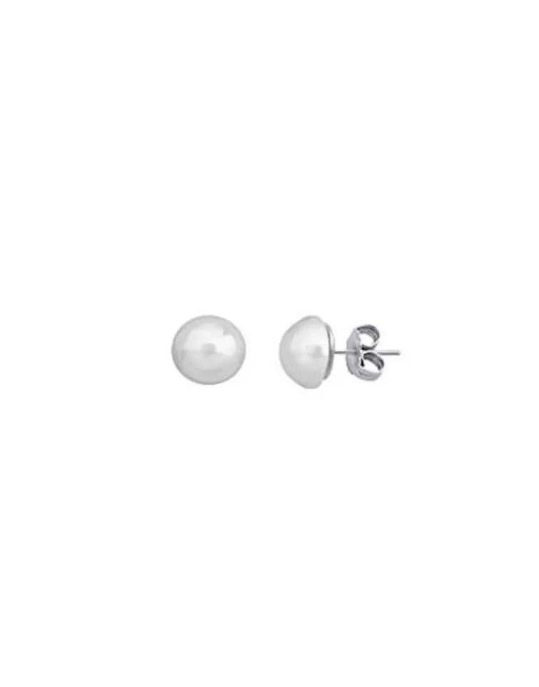 Pendientes Cortos | Majorica Pendientes Plata Con Perla Mabe Blanca 10Mm