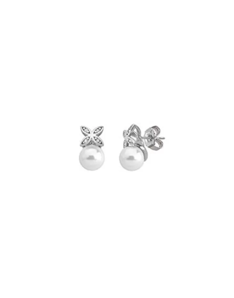 Pendientes Novia | Majorica Pendientes Romance Con Perla Redonda Y Circonitas