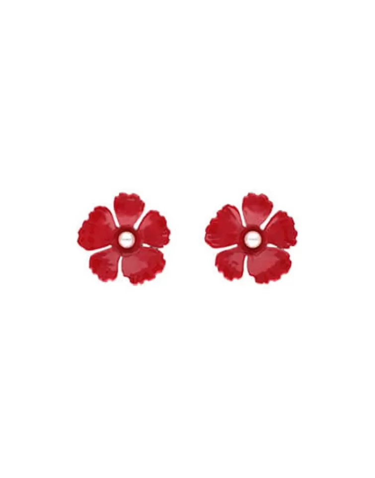 Pendientes Cortos | Majorica Pendientes Santorini Flor Granate Grande En Plata