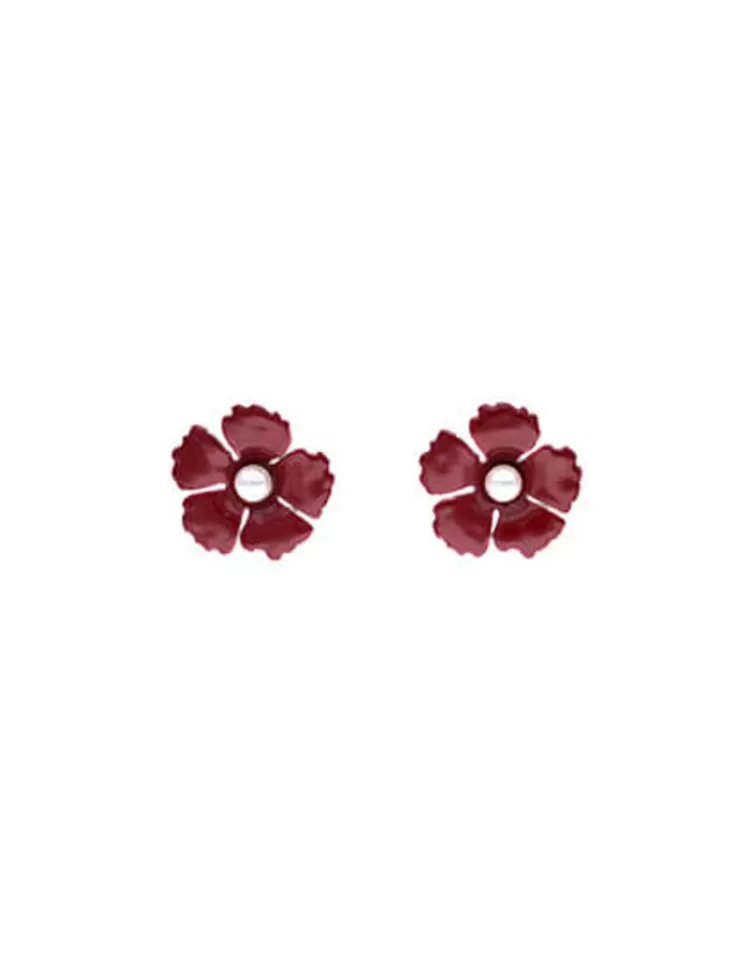 Pendientes Plata | Majorica Pendientes Santorini Flor Granate Pequeños En Plata