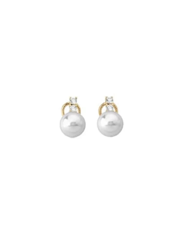 Pendientes Tú & Yo | Majorica Pendientes Selene Dorados Con Perlas 10Mm Y Circonitas