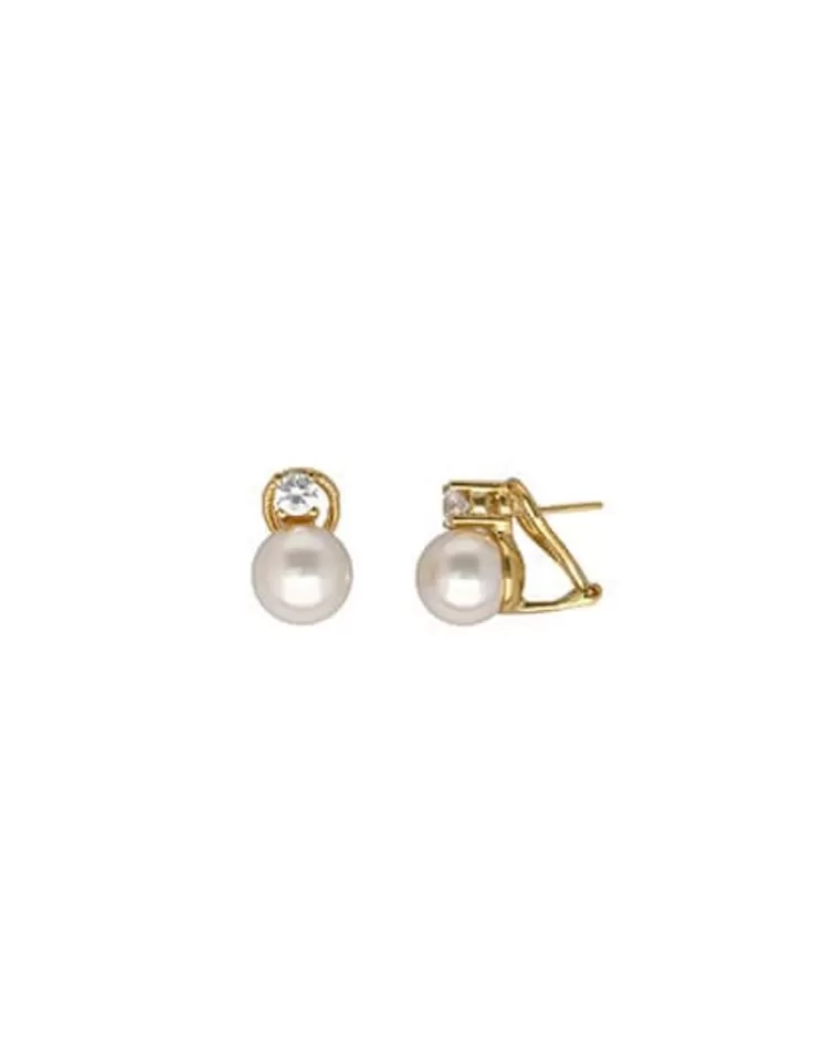 Pendientes Tú & Yo | Majorica Pendientes Selene Dorados Perla Blanca 10Mm Y Circonitas