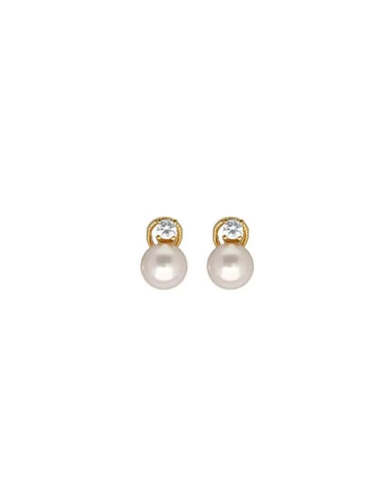 Pendientes Tú & Yo | Majorica Pendientes Selene Dorados Perla Blanca 10Mm Y Circonitas
