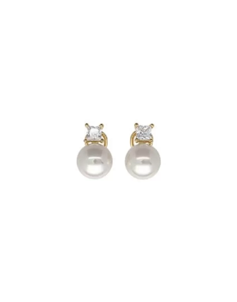 Pendientes Tú & Yo | Majorica Pendientes Selene Dorados Perla Blanca 12Mm Y Circonitas