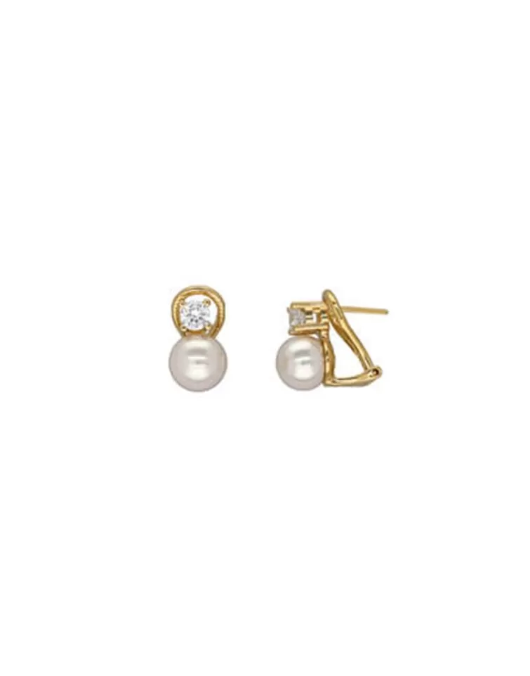 Pendientes Tú & Yo | Majorica Pendientes Selene Dorados Perla Blanca 8Mm Y Circonitas